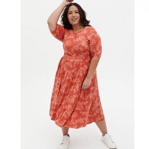 Super Soft Apricot Floral Skater Midi Dress